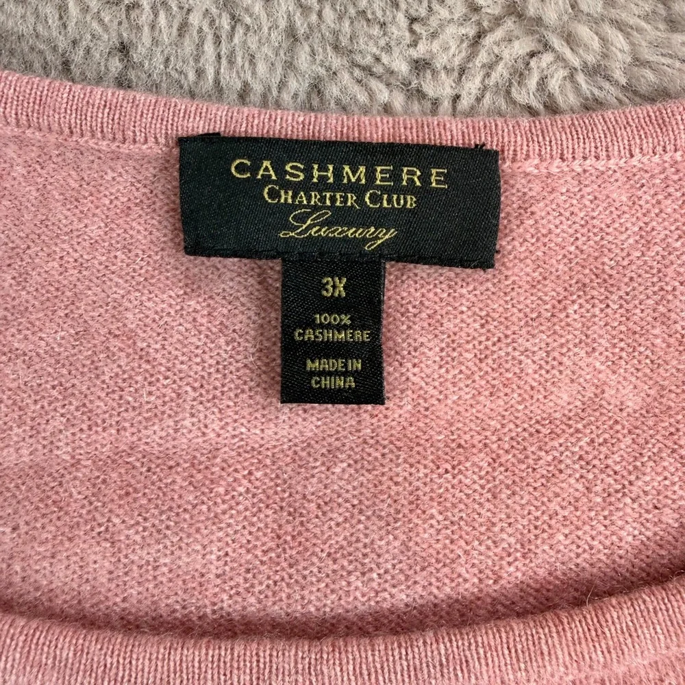 Charter Club Luxury‎ 100% Cashmere Pink Ruffle Bell Sleeve Sweater 3X Plus Size